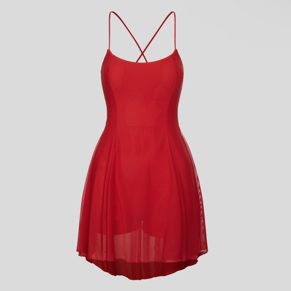 NWT Backless Lace Up 2-in-1 Pocket High Low Contrast Mesh Flowy Mini Dance